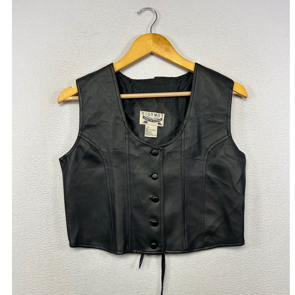 Biker Goth Highway Original Style Womens M Black Faux Leather Corset Back Vest